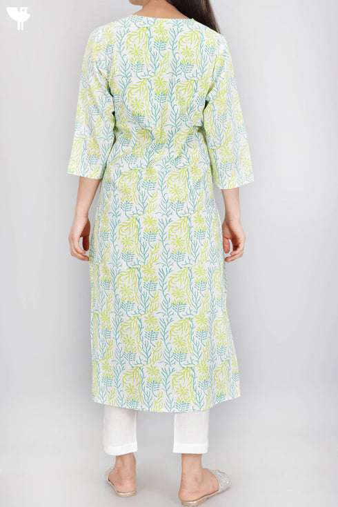 Cambric Cotton Kurta In Floral Block Print