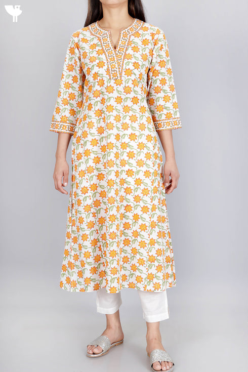 Cambric Cotton KurtaIn Floral Block Print
