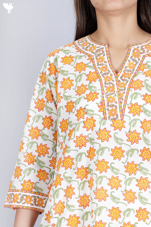 Cambric Cotton KurtaIn Floral Block Print