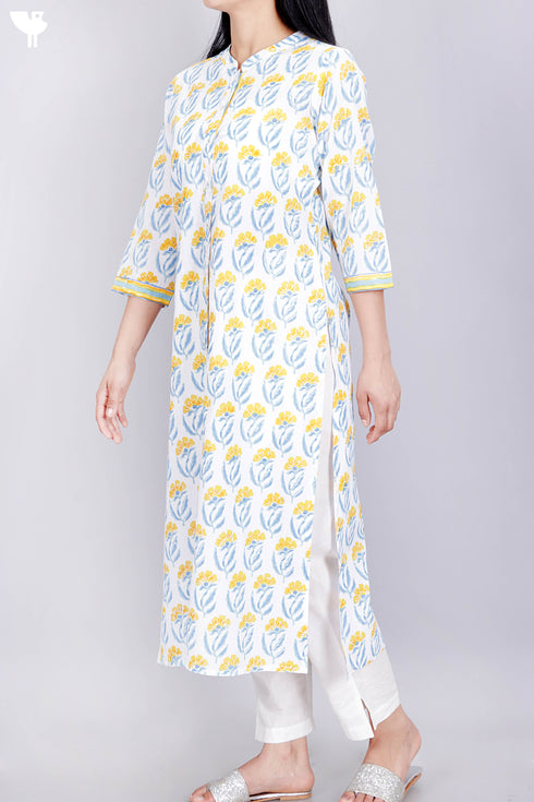 Cambric Cotton Kurta In Floral Block Print