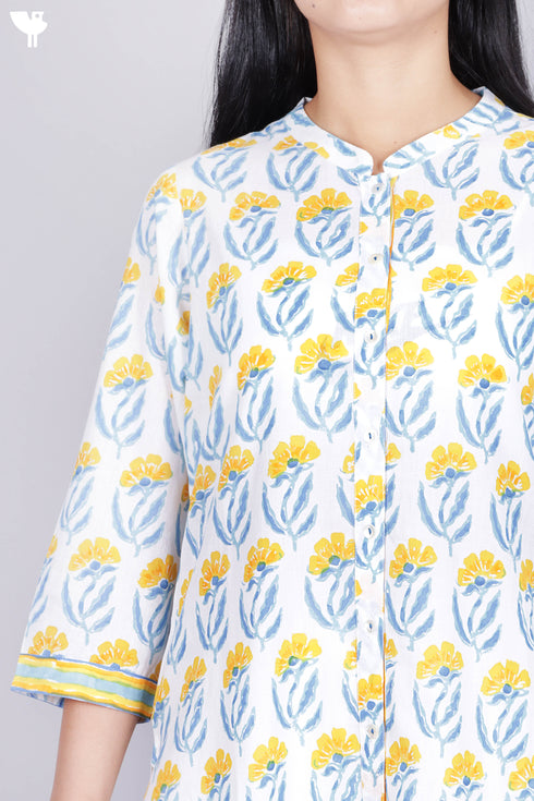 Cambric Cotton Kurta In Floral Block Print