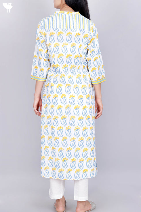 Cambric Cotton Kurta In Floral Block Print