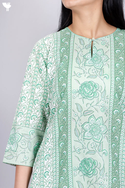 Cambric Cotton Kurta In Floral Print