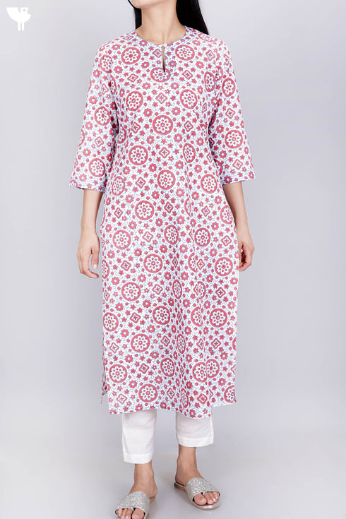 Cambric Cotton Kurta In Graphic Block Print