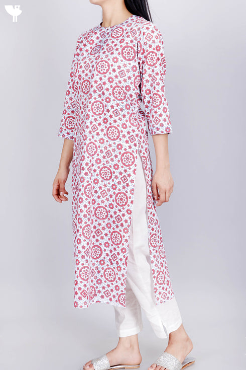 Cambric Cotton Kurta In Graphic Block Print
