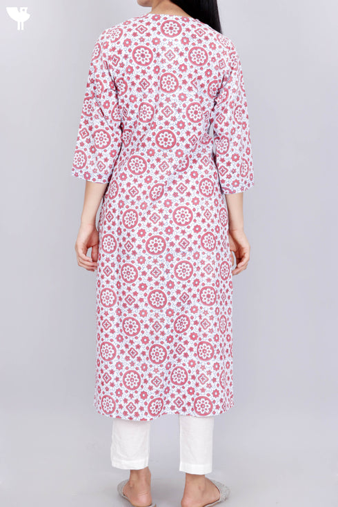 Cambric Cotton Kurta In Graphic Block Print