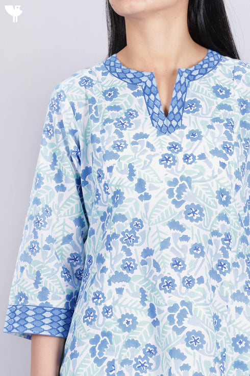 Cambric Cotton Kurta In Floral Block Print