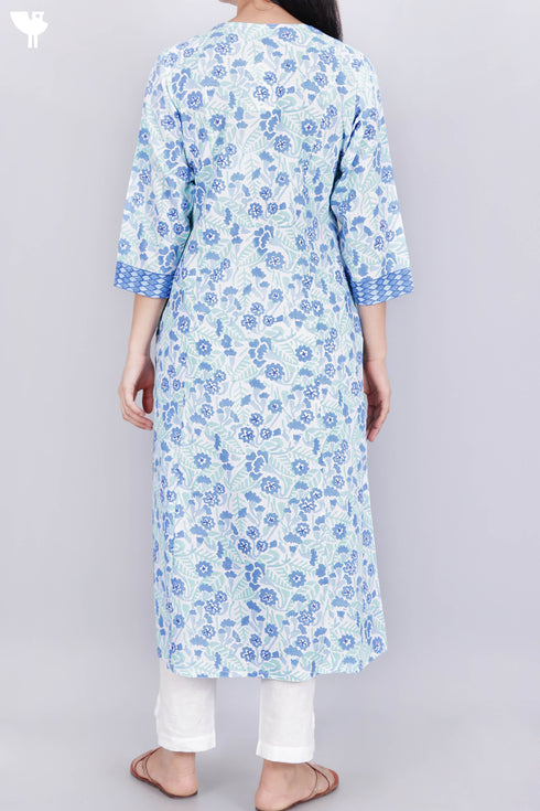 Cambric Cotton Kurta In Floral Block Print
