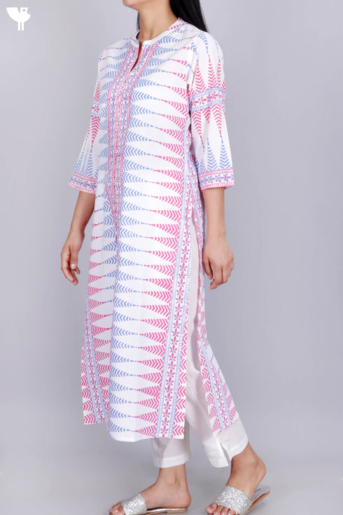 Cambric Cotton Kurta In Graphic Block Print