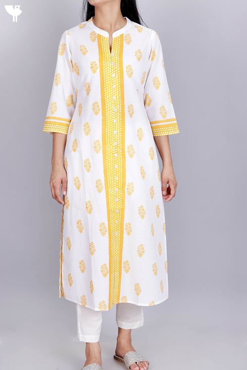 Cambric Cotton Kurta In Floral Block Print