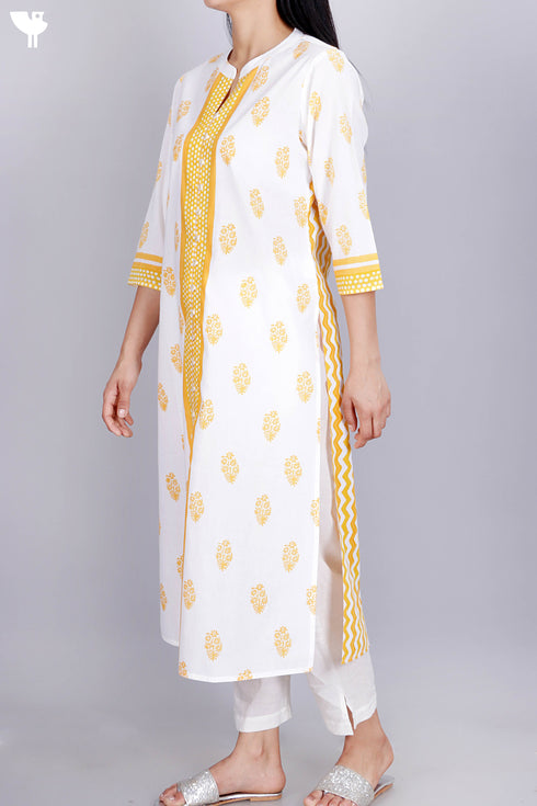 Cambric Cotton Kurta In Floral Block Print