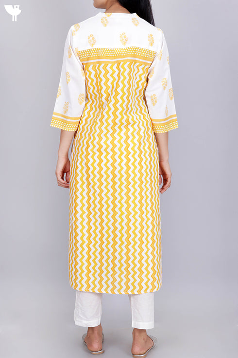 Cambric Cotton Kurta In Floral Block Print