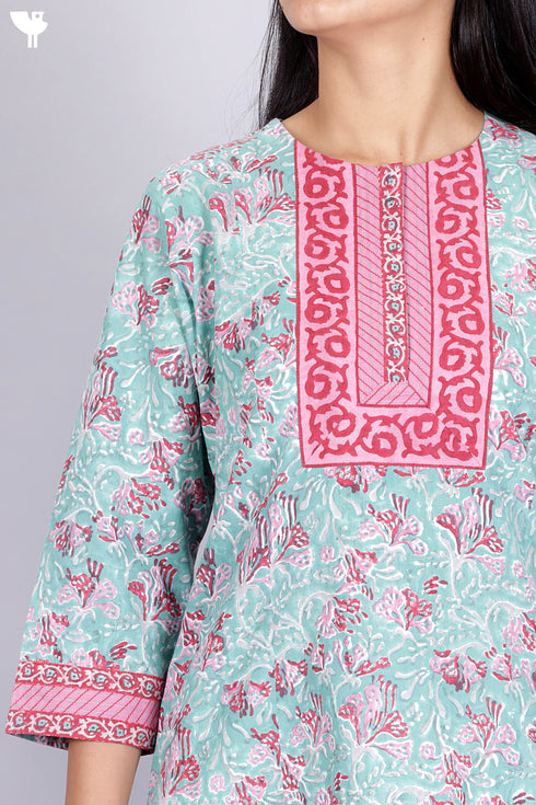 Cambric Cotton Kurta In Floral Block Print