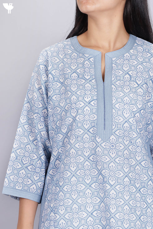 Cambric Cotton Kurta In Graphic Block Print