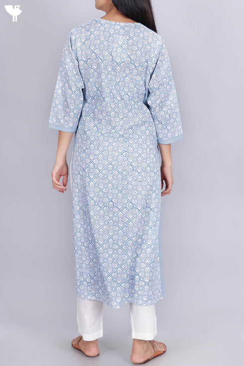 Cambric Cotton Kurta In Graphic Block Print