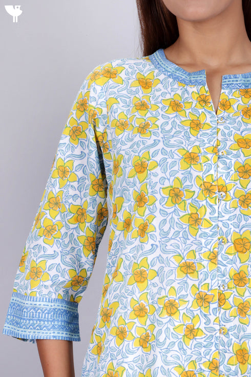 Cambric Cotton Kurta In Floral Block Print