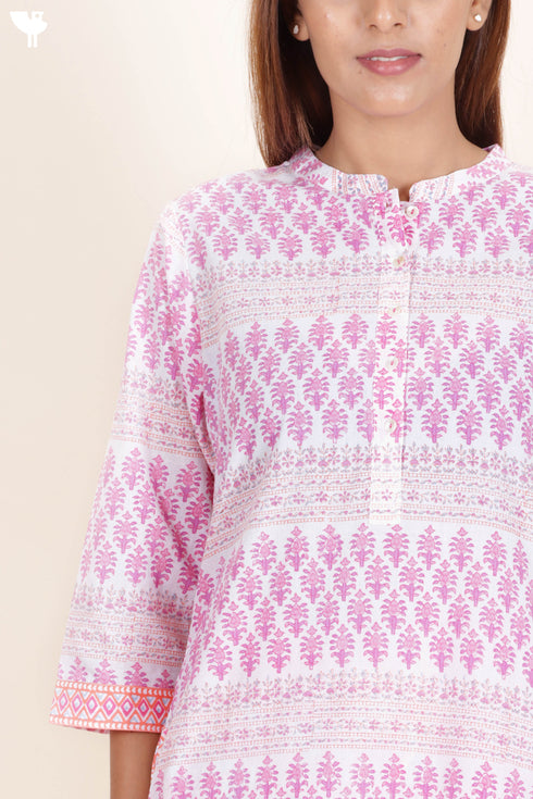 Cambric Cotton Kurta In Floral Block Print