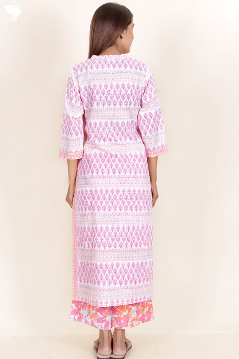 Cambric Cotton Kurta In Floral Block Print