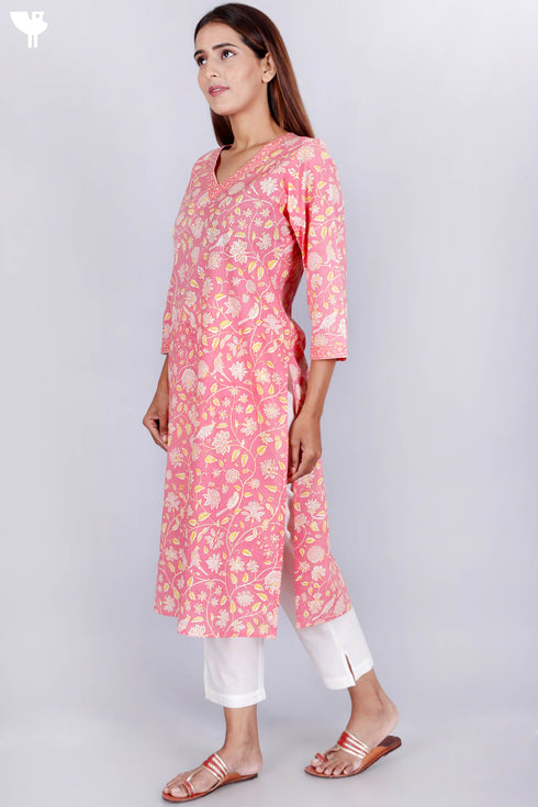 Cambric Cotton Kurta In Floral Print