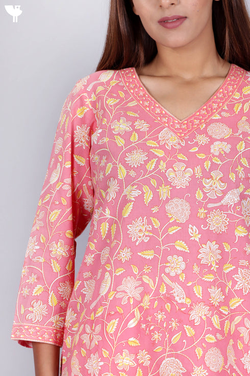 Cambric Cotton Kurta In Floral Print