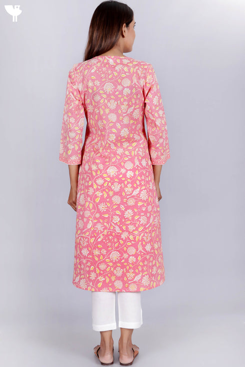 Cambric Cotton Kurta In Floral Print