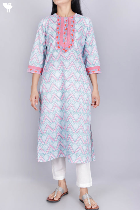 Cambric Cotton Kurta In Block Print