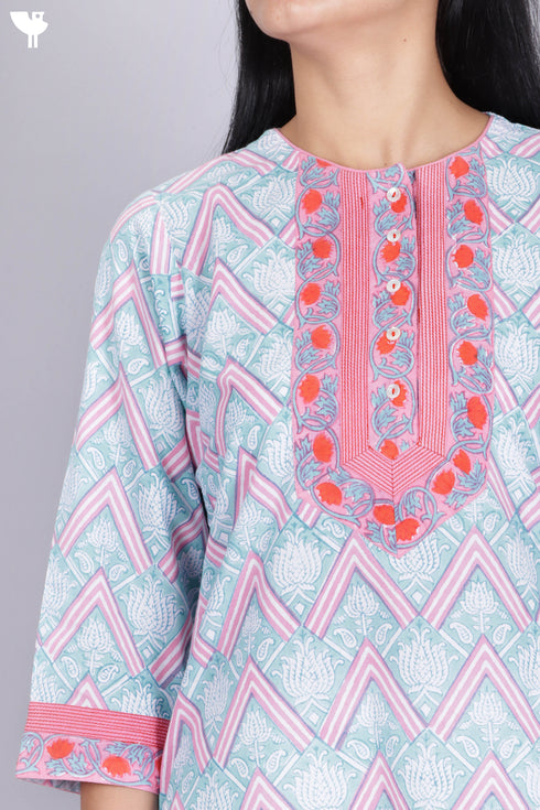 Cambric Cotton Kurta In Block Print