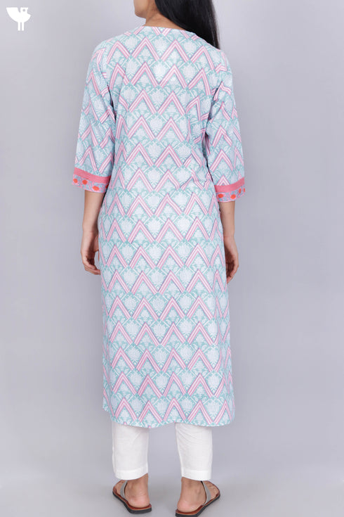 Cambric Cotton Kurta In Block Print