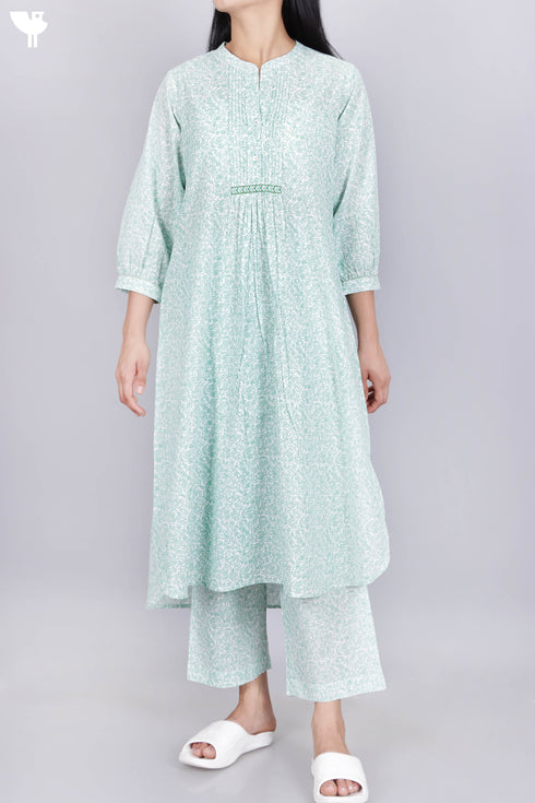 Cambric Cotton Pintuck Kurta In Floral Print