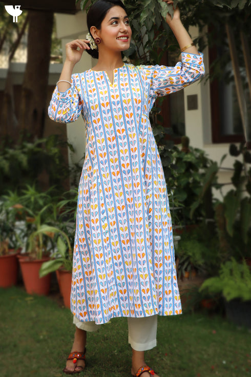Cambric Cotton Dress In Graphic Block Print