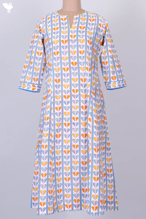 Cambric Cotton Dress In Graphic Block Print