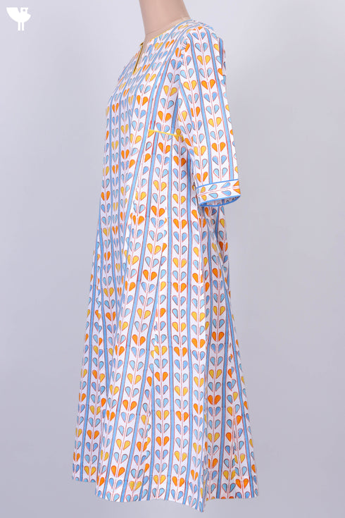Cambric Cotton Dress In Graphic Block Print
