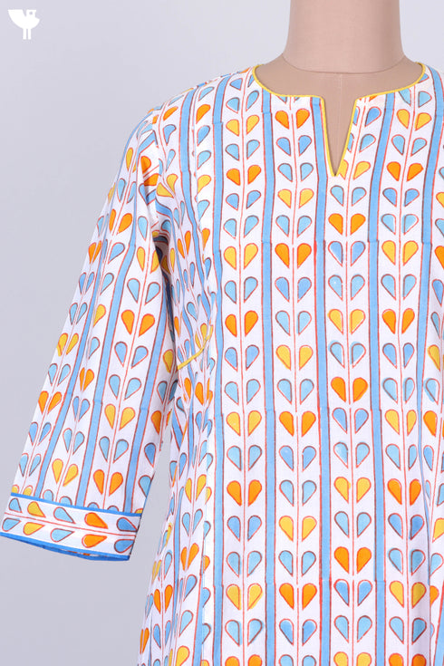 Cambric Cotton Dress In Graphic Block Print