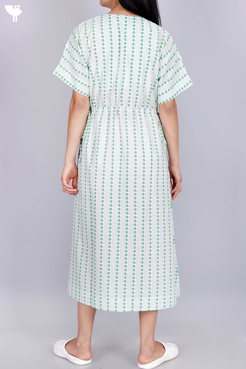 Cambric Cotton Midi Dress In Floral Block Print