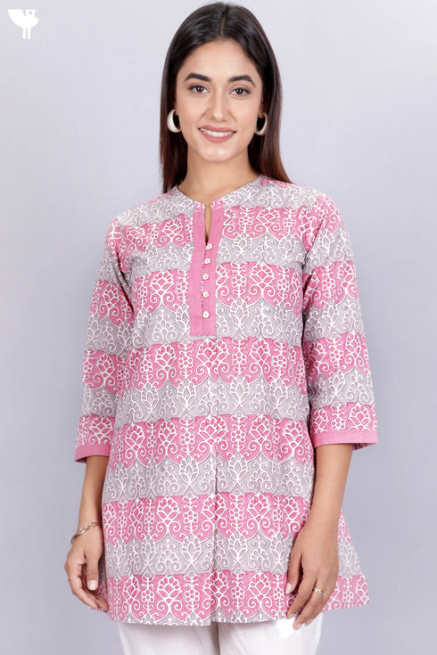 Cambric Cotton Top In Block Print