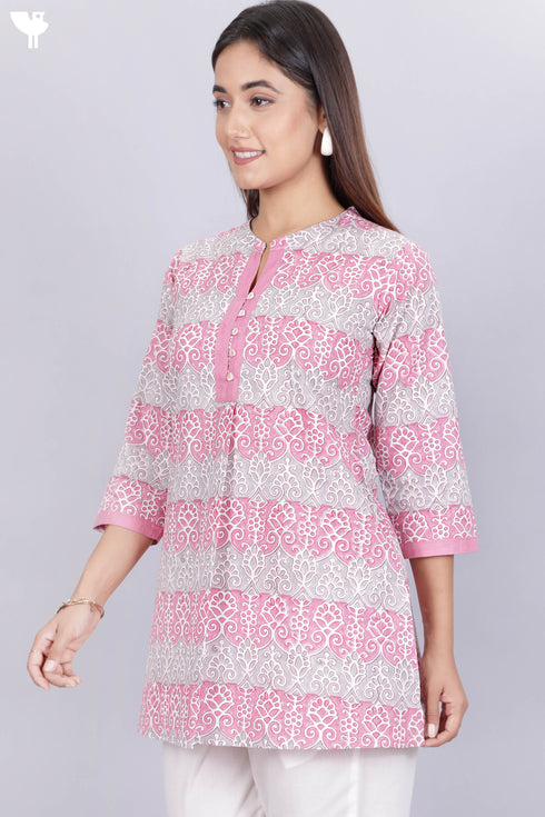 Cambric Cotton Top In Block Print