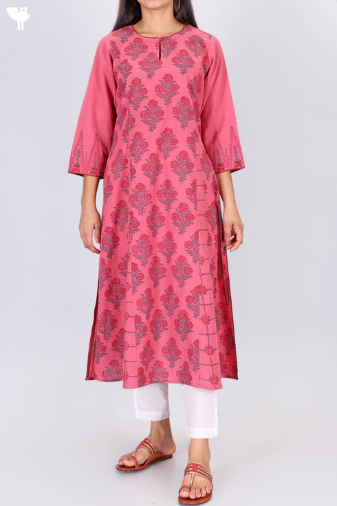 Khaadi Cotton Paneled Kurta With Floral Block Print