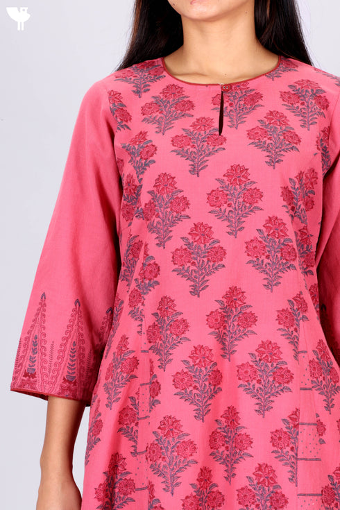 Khaadi Cotton Paneled Kurta With Floral Block Print