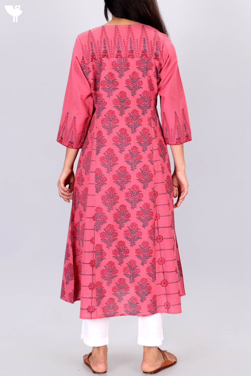 Khaadi Cotton Paneled Kurta With Floral Block Print
