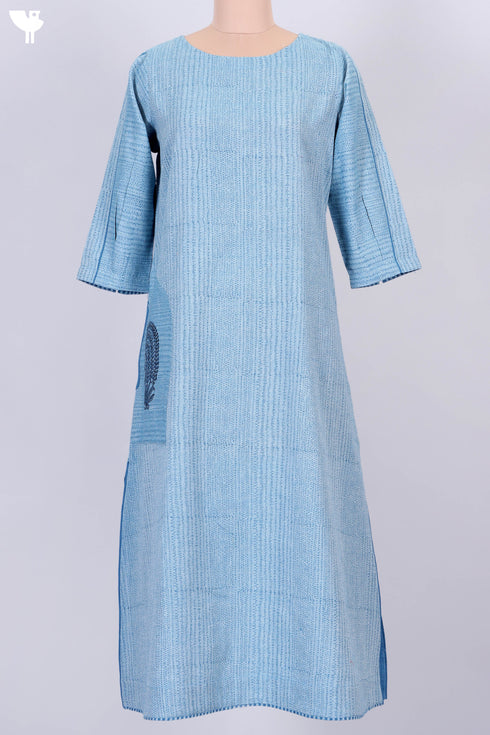 Khaadi Cotton Kurta In Blue Graphic Block Prints