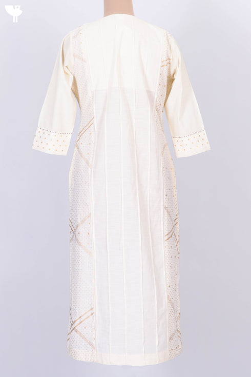 Slub Cotton Kurta With Pin-TucksIn Gold Block Print
