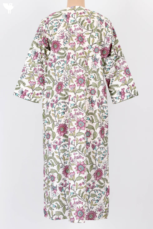Cambric Cotton Kurta With Pintucks In Floral Print