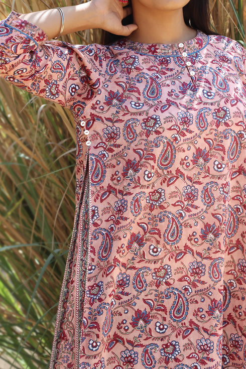 Mulmul Cotton Midi Dress In Paisley Block Print