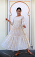 Mulmul Cotton Tiered Dress In Gold Block Print