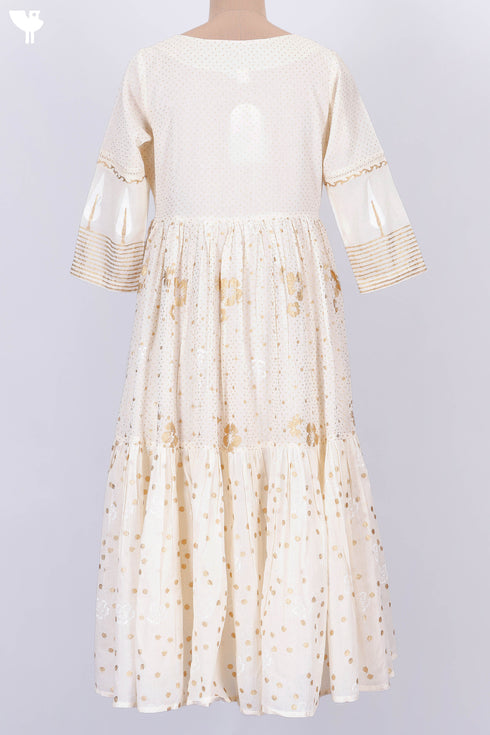 Mulmul Cotton Tiered Dress In Gold Block Print