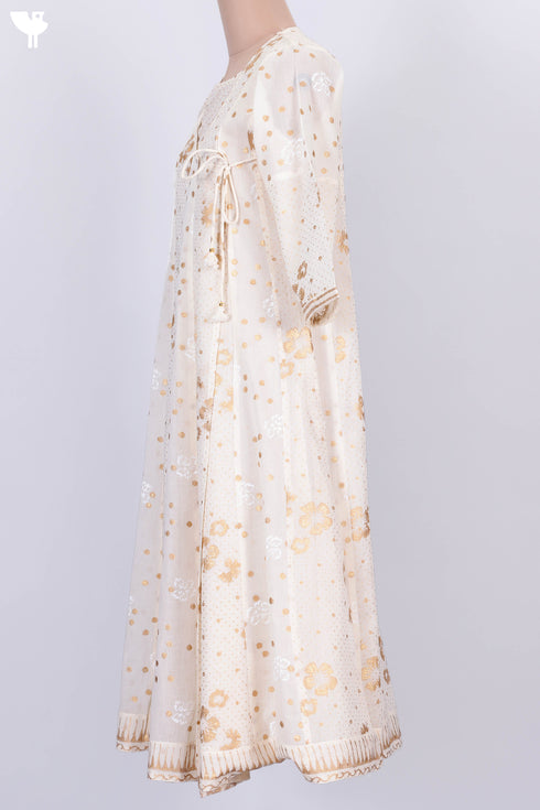 Mulmul Cotton Angarakha Dress With Slip In Gold Block Print