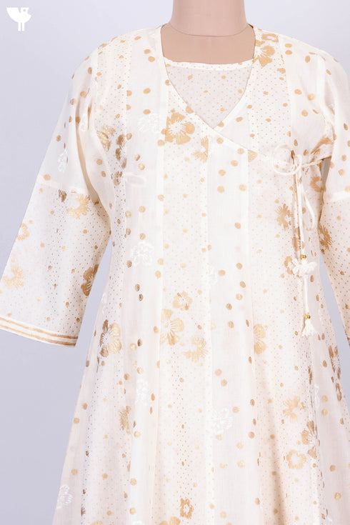 Mulmul Cotton Angarakha Dress With Slip In Gold Block Print