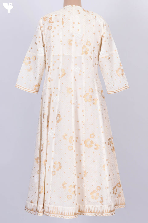 Mulmul Cotton Angarakha Dress With Slip In Gold Block Print