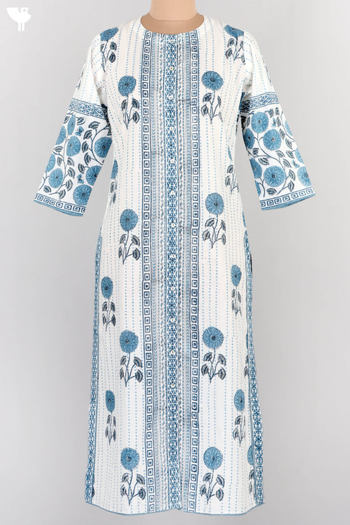 Cambric Cotton Kurta In Floral Block Print