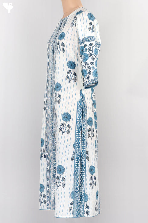 Cambric Cotton Kurta In Floral Block Print